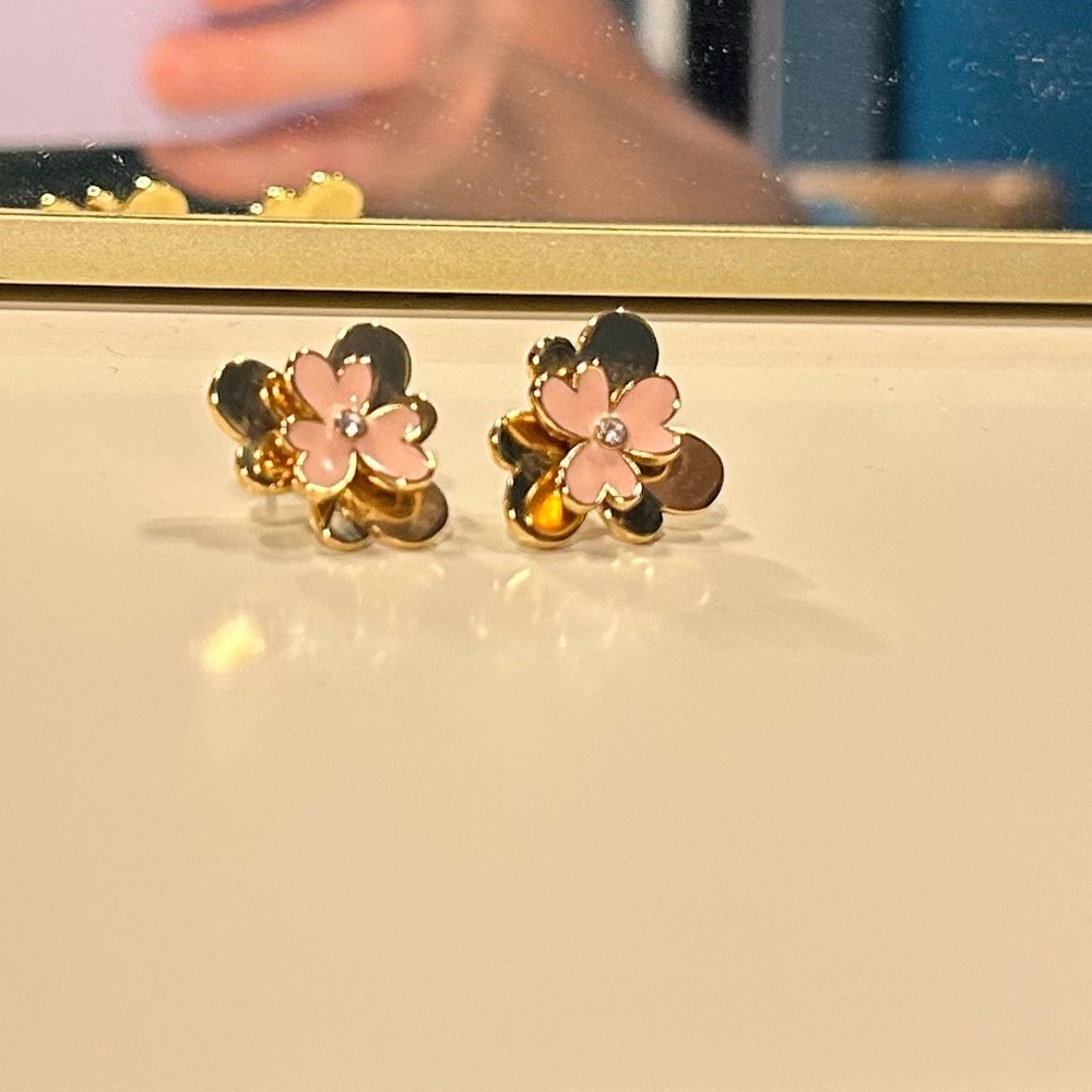 Kate Spade Gold and Pink Flower Earrings - Picture 5 of 5